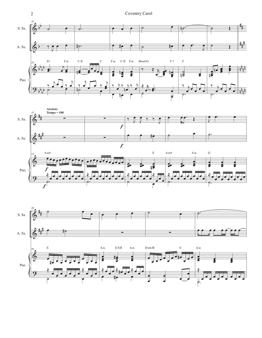 Coventry Carol (Duet for Soprano and Alto Saxophone) Woodwind Duet scores gallery preview page 3