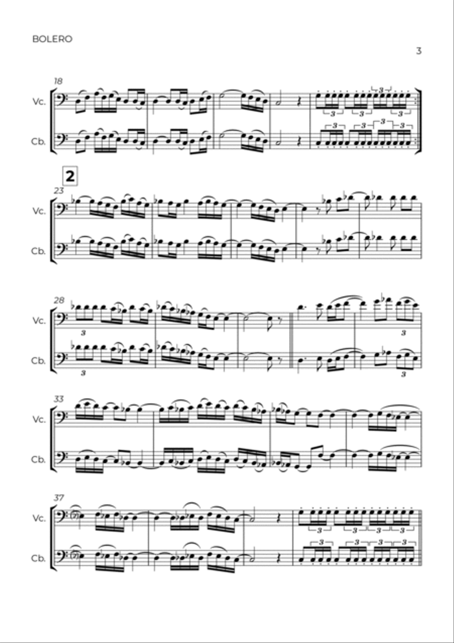 BOLERO - RAVEL - CELLO & CONTRABASS String Duet scores gallery preview page 3