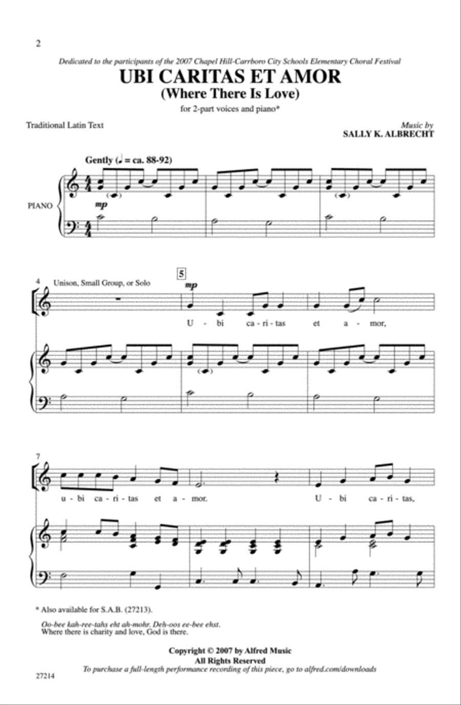 Ubi Caritas et Amor (Where There Is Love) 2-Part scores gallery preview page 2