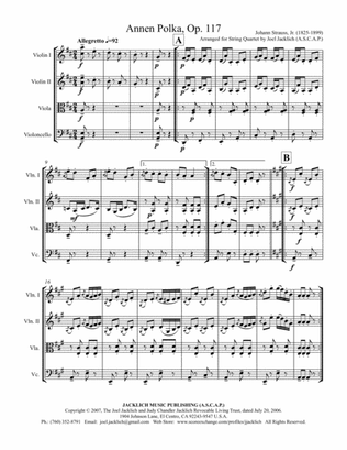 Book cover for Annen Polka, Op. 117 (String Quartet)