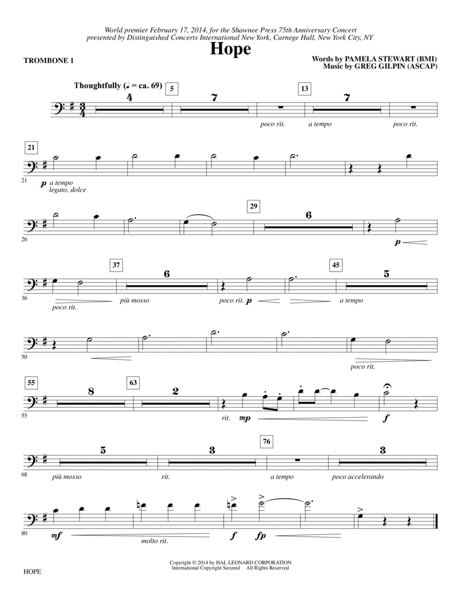 Hope - Trombone 1 Choir scores gallery preview page 1