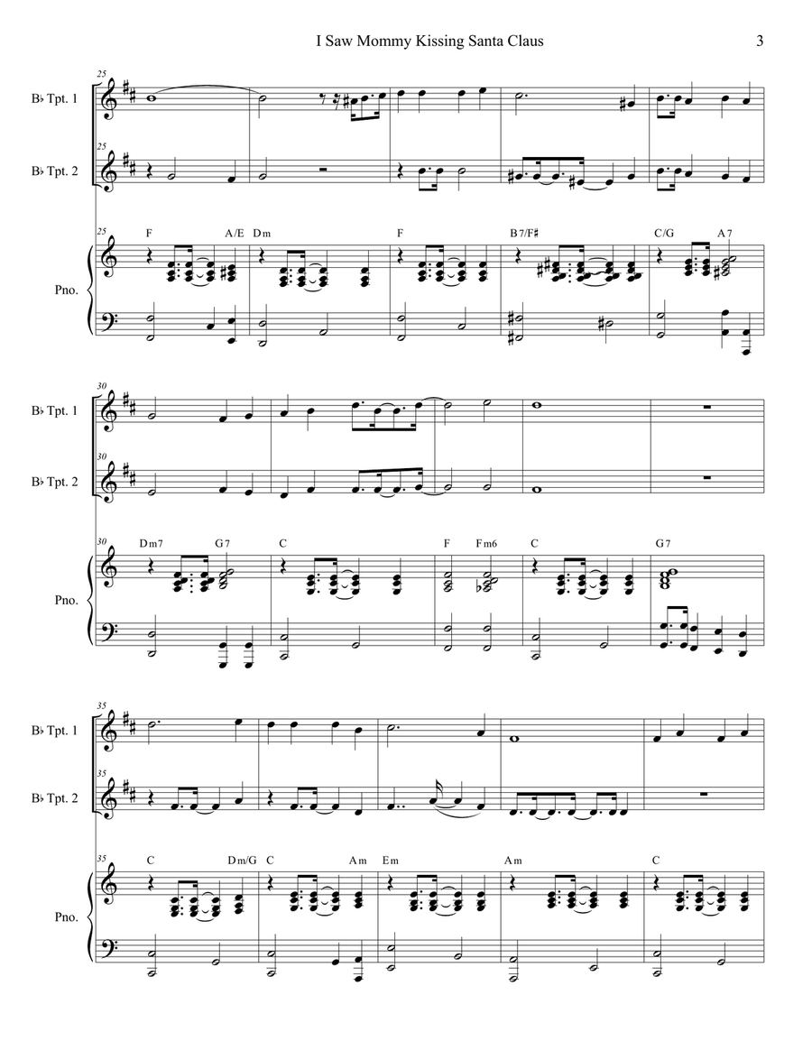 I Saw Mommy Kissing Santa Claus Trumpet Duet scores gallery preview page 3