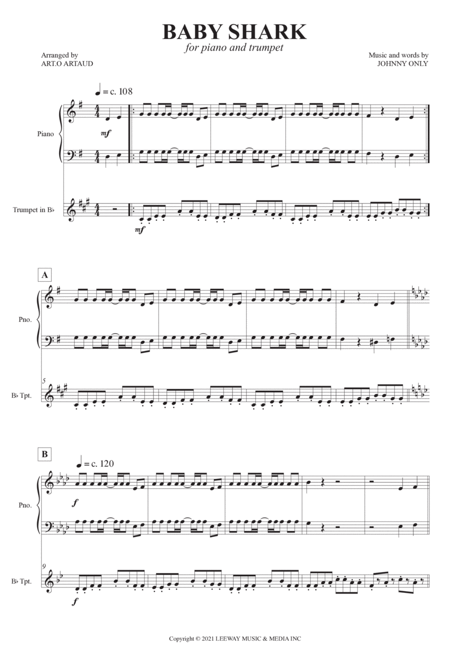 Baby Shark Trumpet Duet scores gallery preview page 1