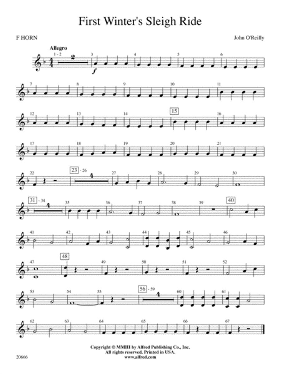 First Winter's Sleigh Ride: 1st F Horn Concert Band scores gallery preview page 1