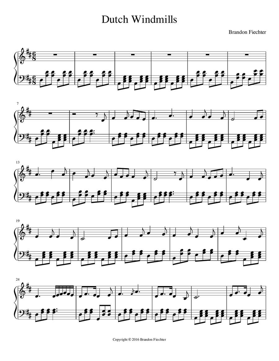 Dutch Windmills Easy Piano scores gallery preview page 1