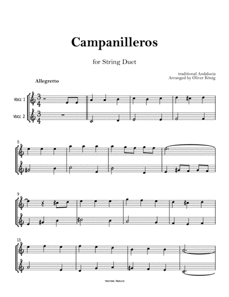 Campanilleros, spanish Christmas Carol for String Duet image number null
