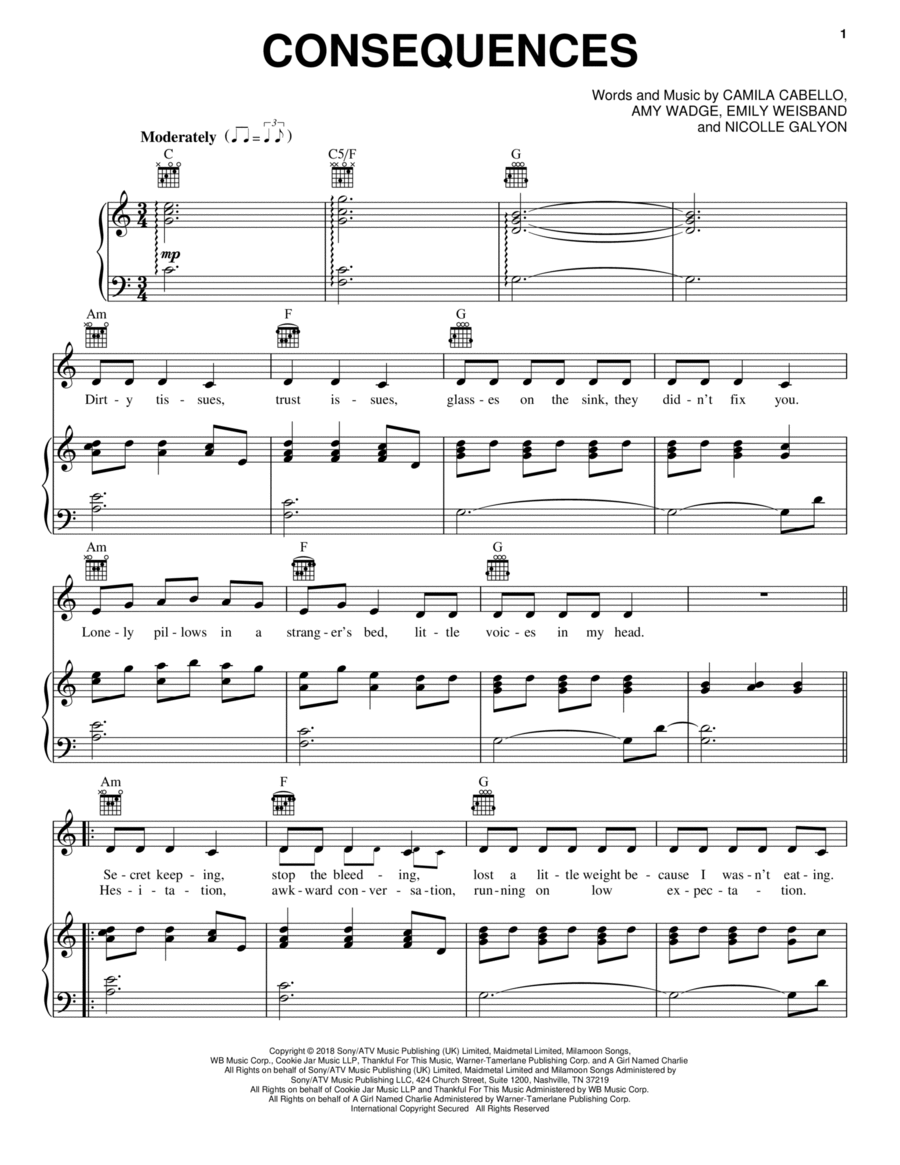 Consequences Piano, Vocal, Guitar scores gallery preview page 1