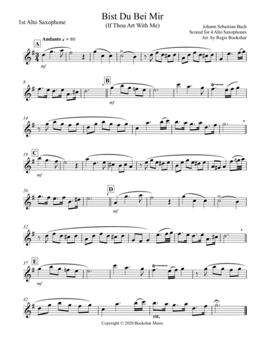 Bist Du Bei Mir (Alto Saxophone Quartet) image number null