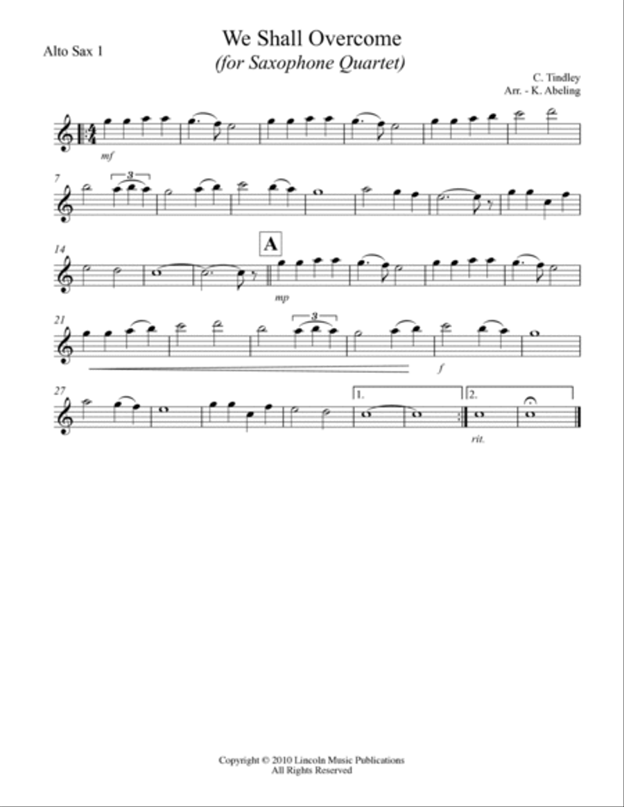 We Shall Overcome (for Saxophone Quartet SATB or AATB) Saxophone Quartet scores gallery preview page 3