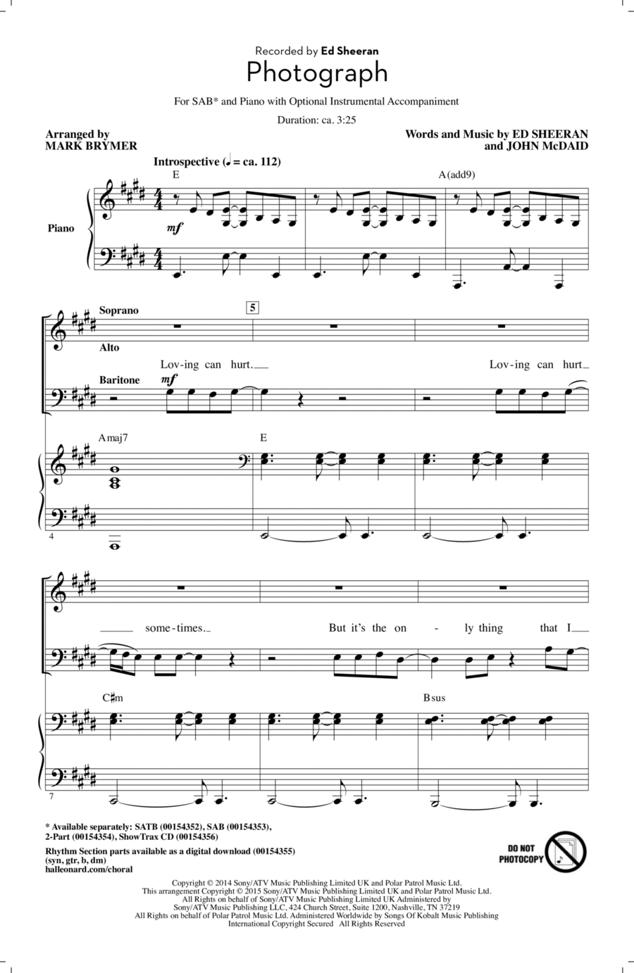 Photograph (arr. Mark Brymer) 3-Part scores gallery preview page 1