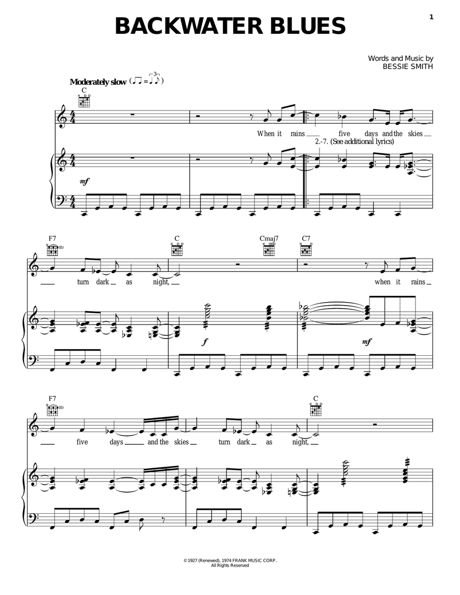 Backwater Blues Piano, Vocal, Guitar scores gallery preview page 1