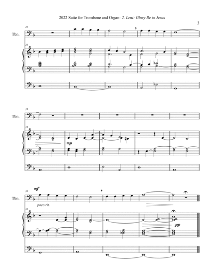 2022 Suite for Trombone and Organ, 2. Lent: Glory Be to Jesus, by Phil Lehenbauer Small Ensemble scores gallery preview page 4