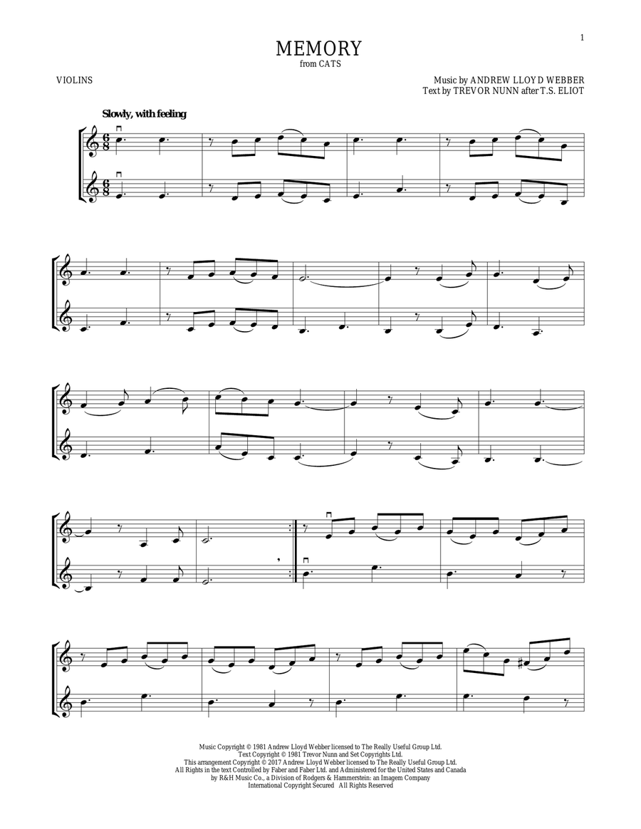 Memory (from Cats) String Duet scores gallery preview page 1
