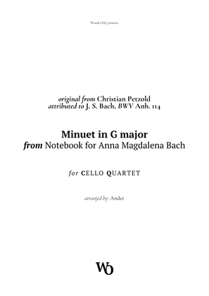 Book cover for Minuet in G major by Bach for Cello Quartet