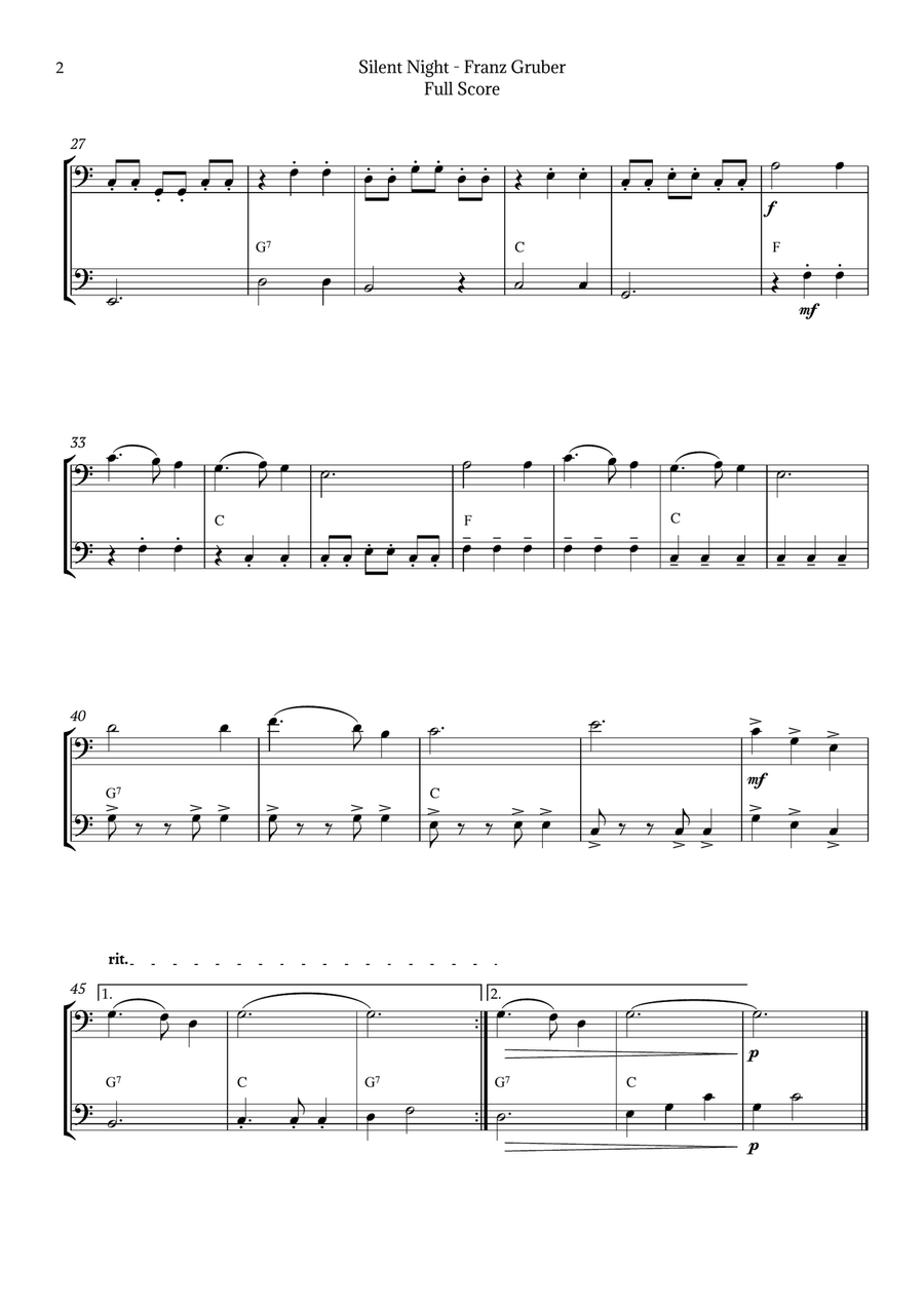 Silent Night for Trombone Duet Trombone Duet scores gallery preview page 2