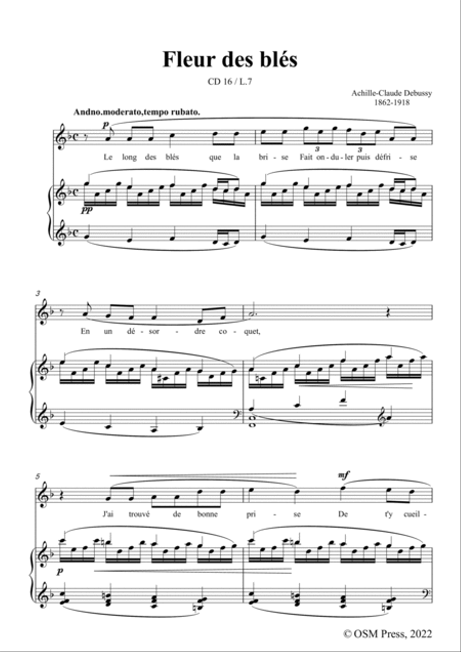 Debussy-Fleur des bles,CD 16;L.7,for Voice and Piano Voice Solo scores gallery preview page 3