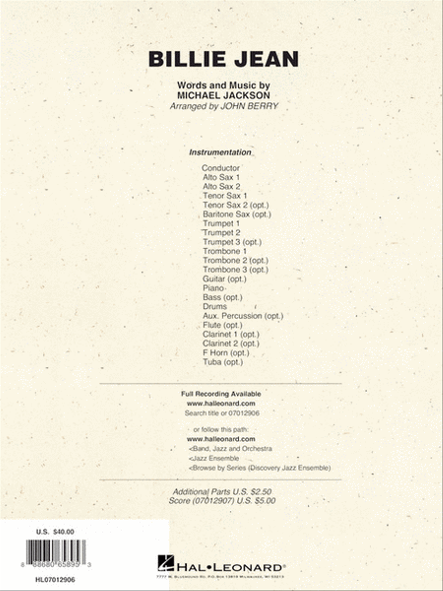 Billie Jean Billie Jean Jazz Ensemble scores gallery preview page 9