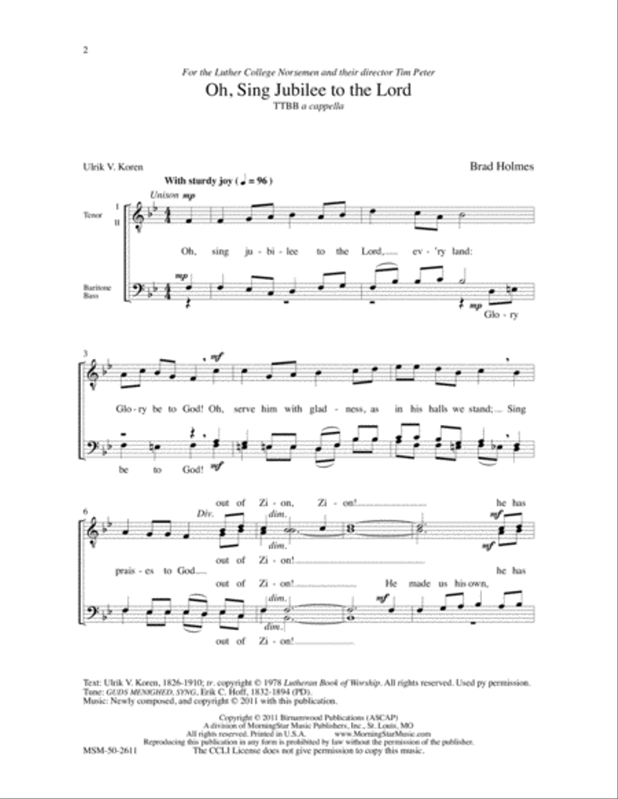 Oh, Sing Jubilee to the Lord TTBB scores gallery preview page 2