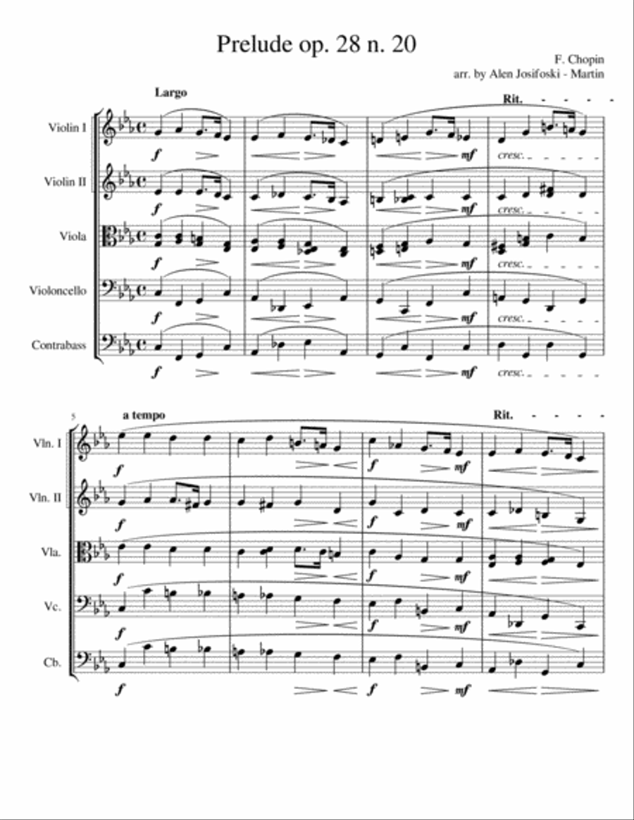 Chopin - Prelude op. 28 n. 20 String Orchestra scores gallery preview page 1