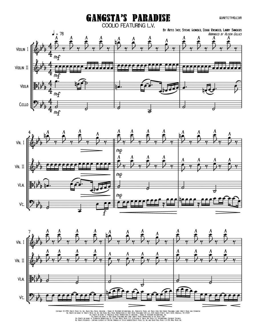Gangsta's Paradise String Quartet scores gallery preview page 1