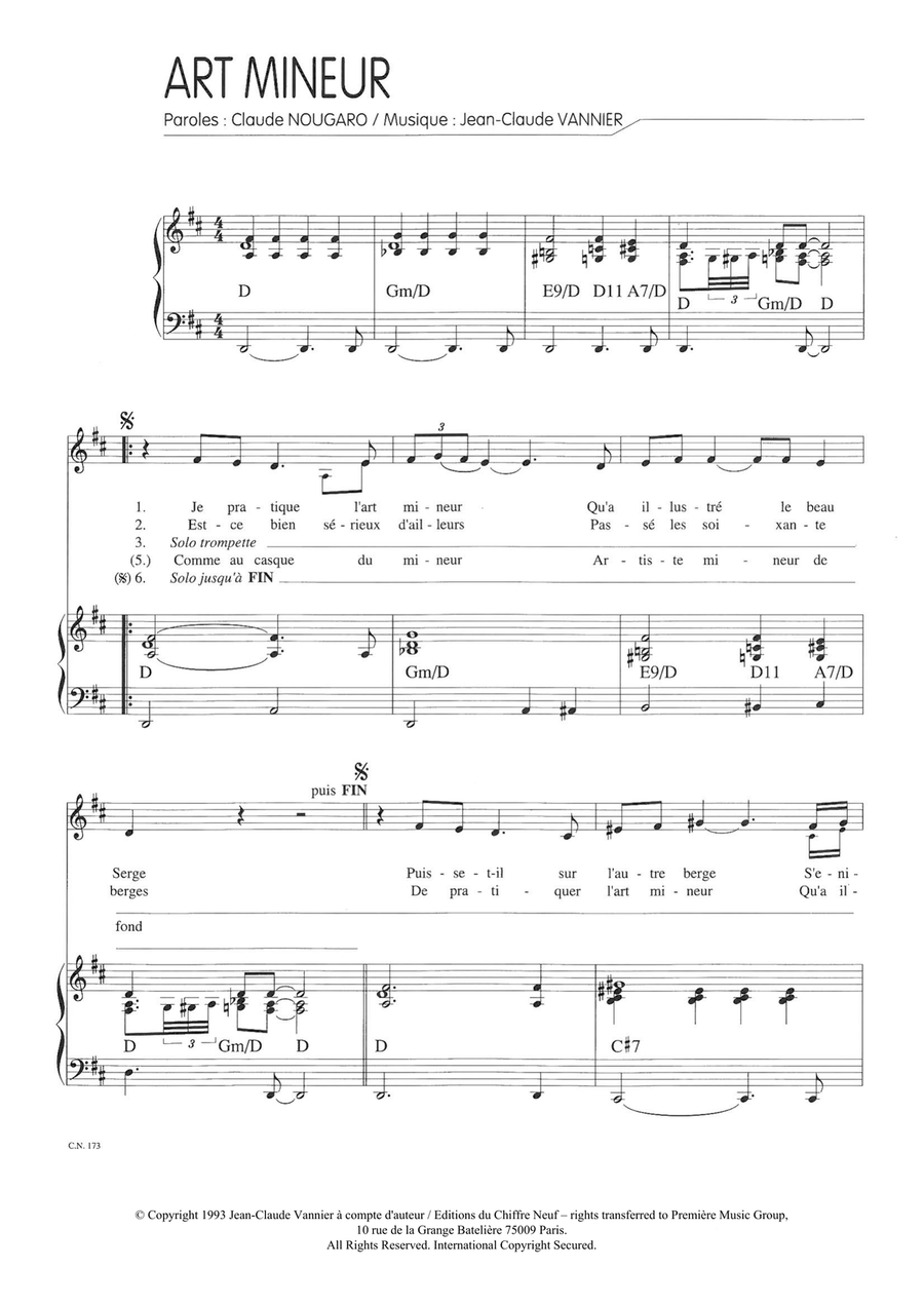 Art Mineur Piano, Vocal scores gallery preview page 1