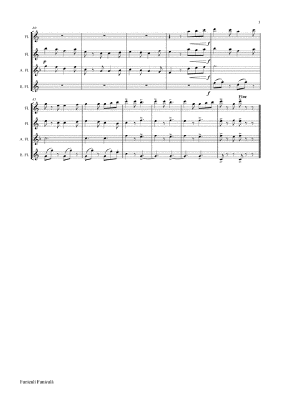 Funiculi Funicula - Italian Evergreen - Flute Quartet Flute Quartet scores gallery preview page 3