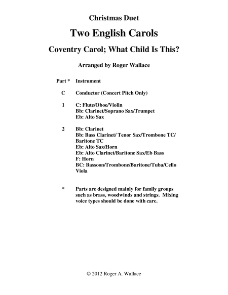 Two English Carols (Coventry Carol; What Child Is This?) - Clarinet Duet image number null