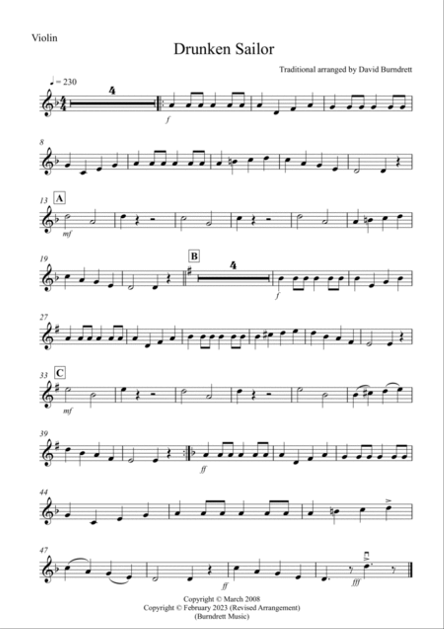 Drunken Sailor for Violin and Piano Violin scores gallery preview page 3
