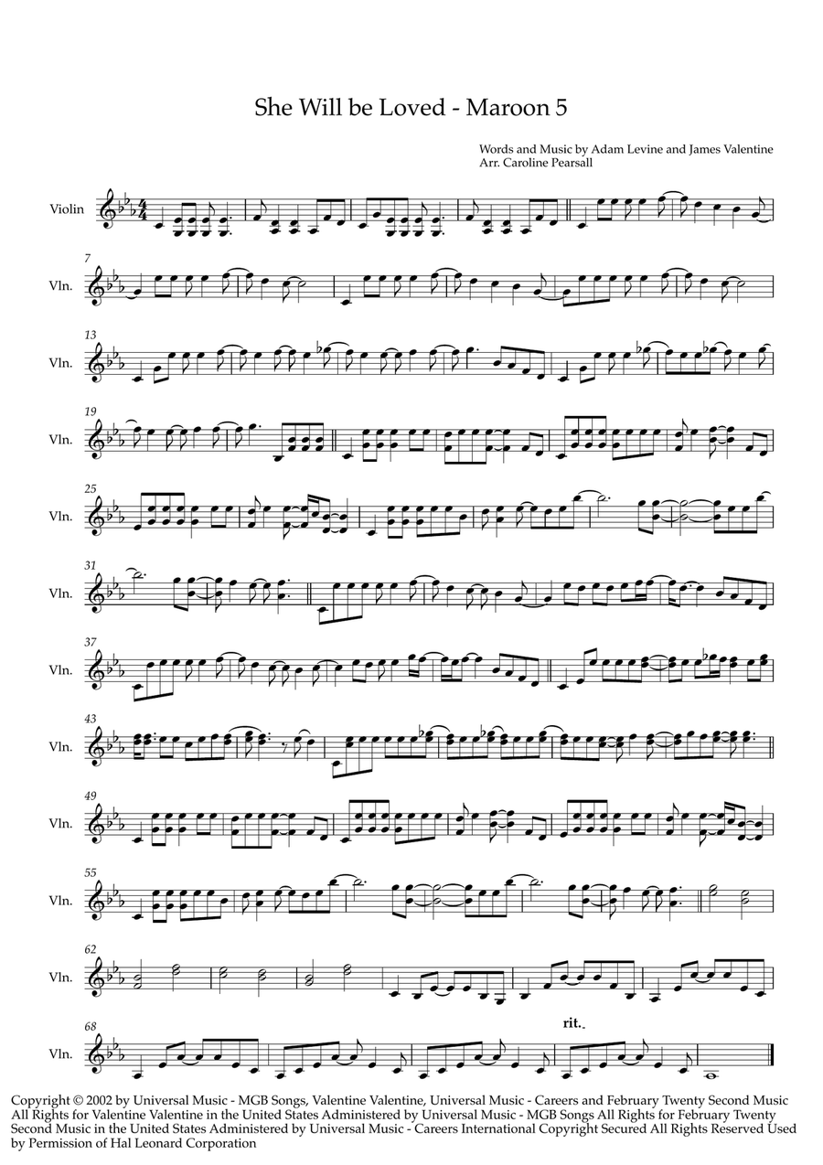 She Will Be Loved She Will Be Loved Violin Solo scores gallery preview page 1