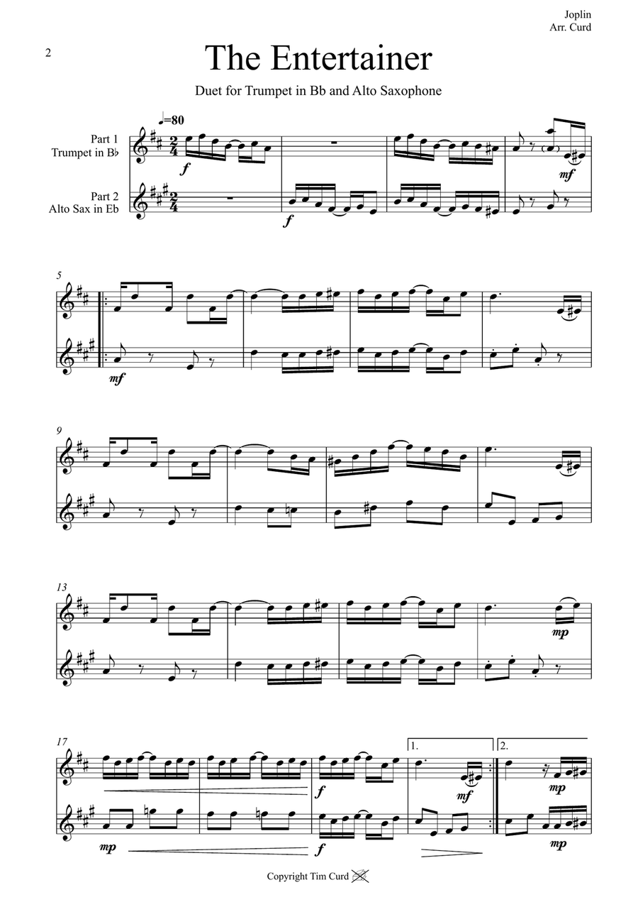 The Entertainer. Duet for Trumpet and Alto Saxophone Alto Saxophone scores gallery preview page 2