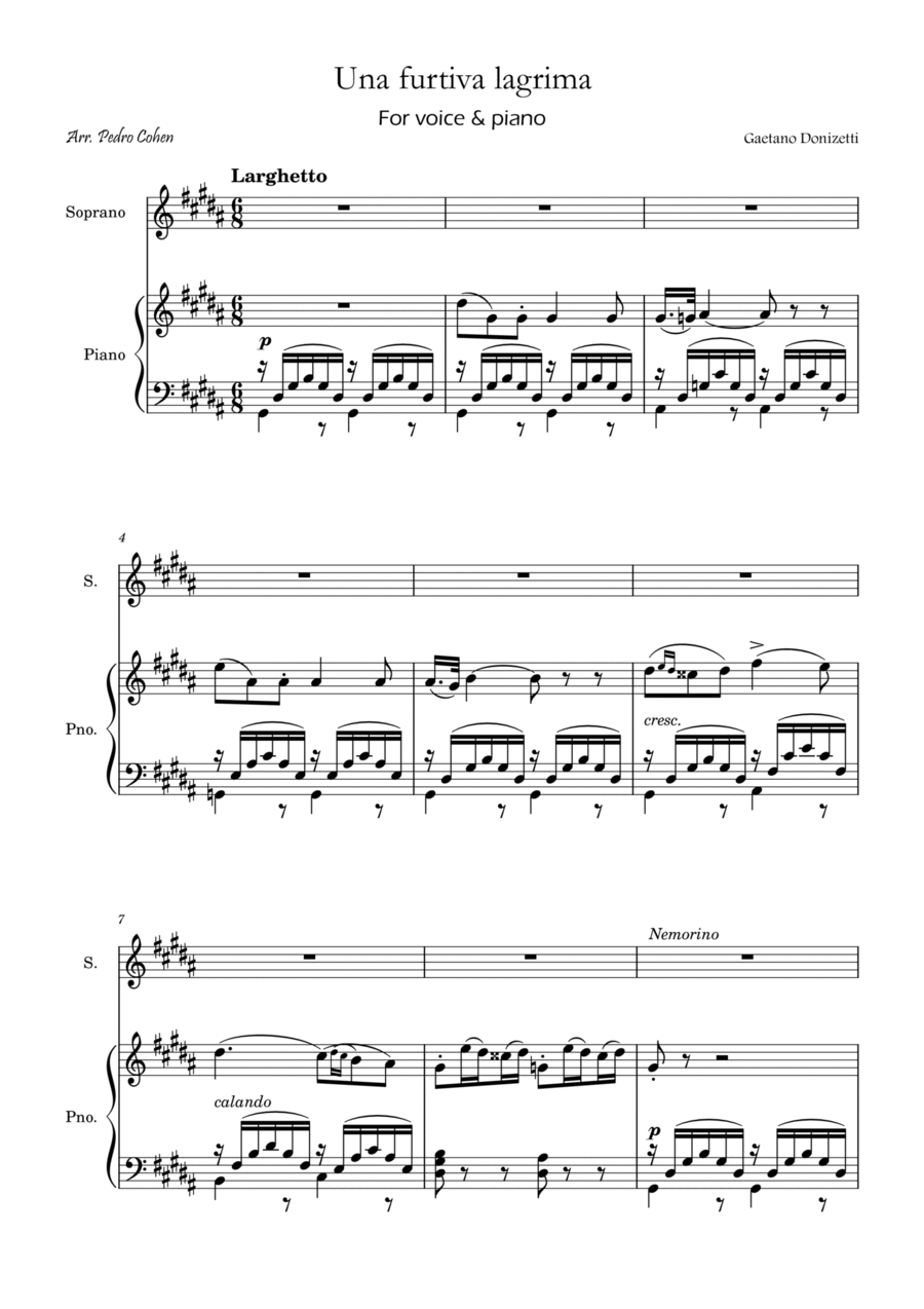 Una Furtiva Lagrima (Soprano in G#m) Voice scores gallery preview page 1