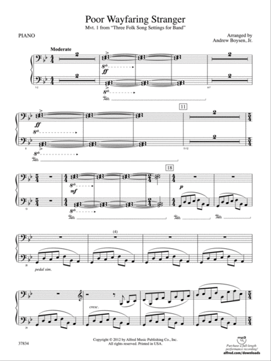 Poor Wayfaring Stranger: Piano Accompaniment Concert Band scores gallery preview page 1