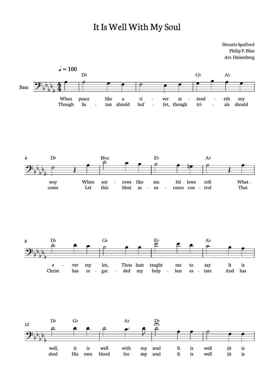 It Is Well With My Soul - Tenor in Db with lyrics and chords Tenor Voice scores gallery preview page 1