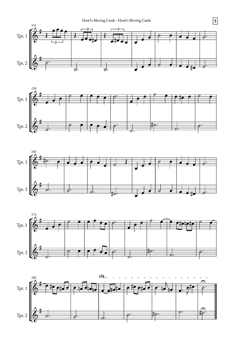 Howl's Moving Castle Trumpet Duet scores gallery preview page 5