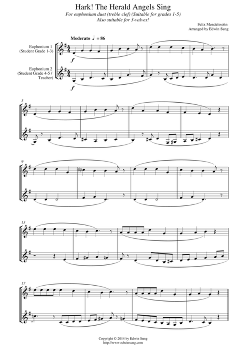 Hark! The Herald Angels Sing (for euphonium duet(Bb treble, 3 or 4 valved), suitable for grades 1-5) image number null