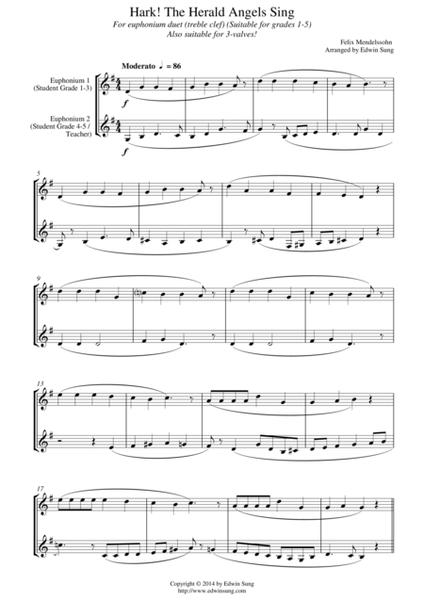 Hark! The Herald Angels Sing (for euphonium duet(Bb treble, 3 or 4 valved), suitable for grades 1-5) image number null