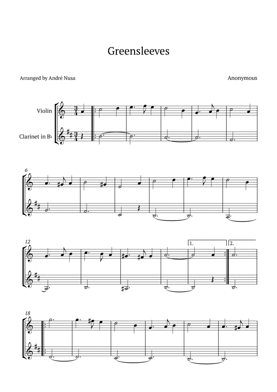 Greensleeves B-Flat Clarinet scores gallery preview page 1