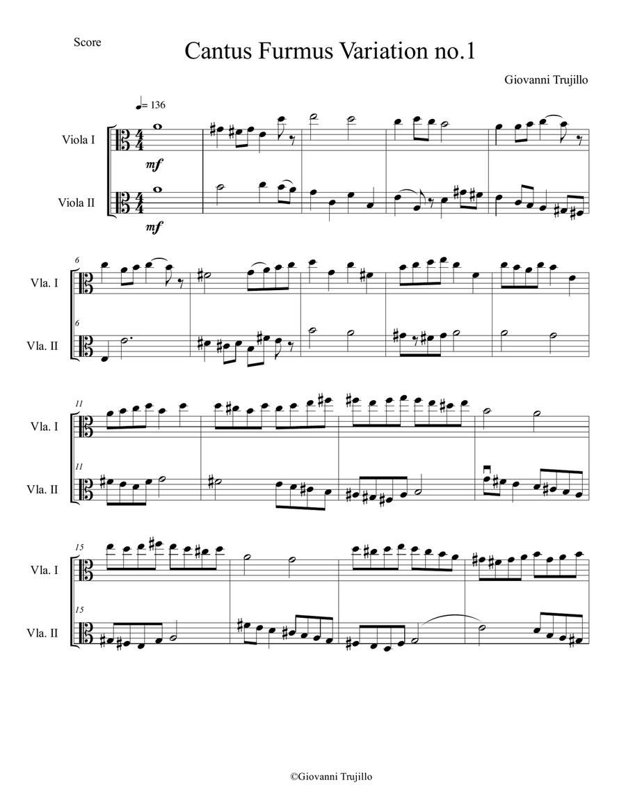 Cantus Firmus Variations No.1 String Duet scores gallery preview page 1