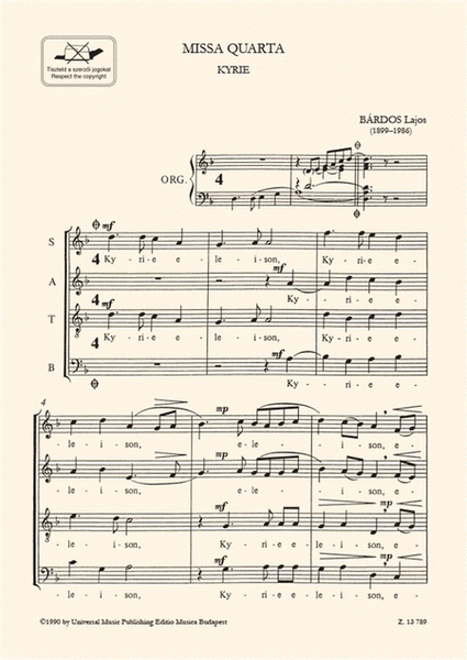 Missa Quarta Für Gem. Chor Und Orgel