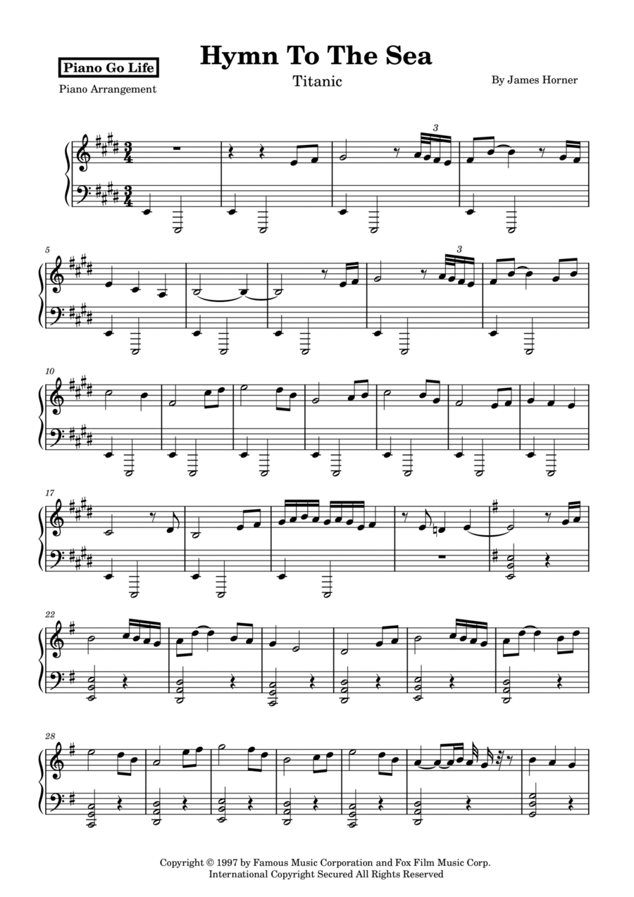 Hymn To The Sea Piano Solo scores gallery preview page 1