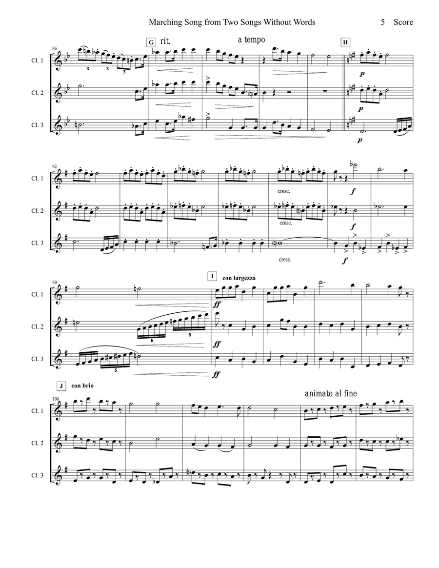 Marching Song by Gustav Holst for Clarinet Trio Clarinet Trio scores gallery preview page 6