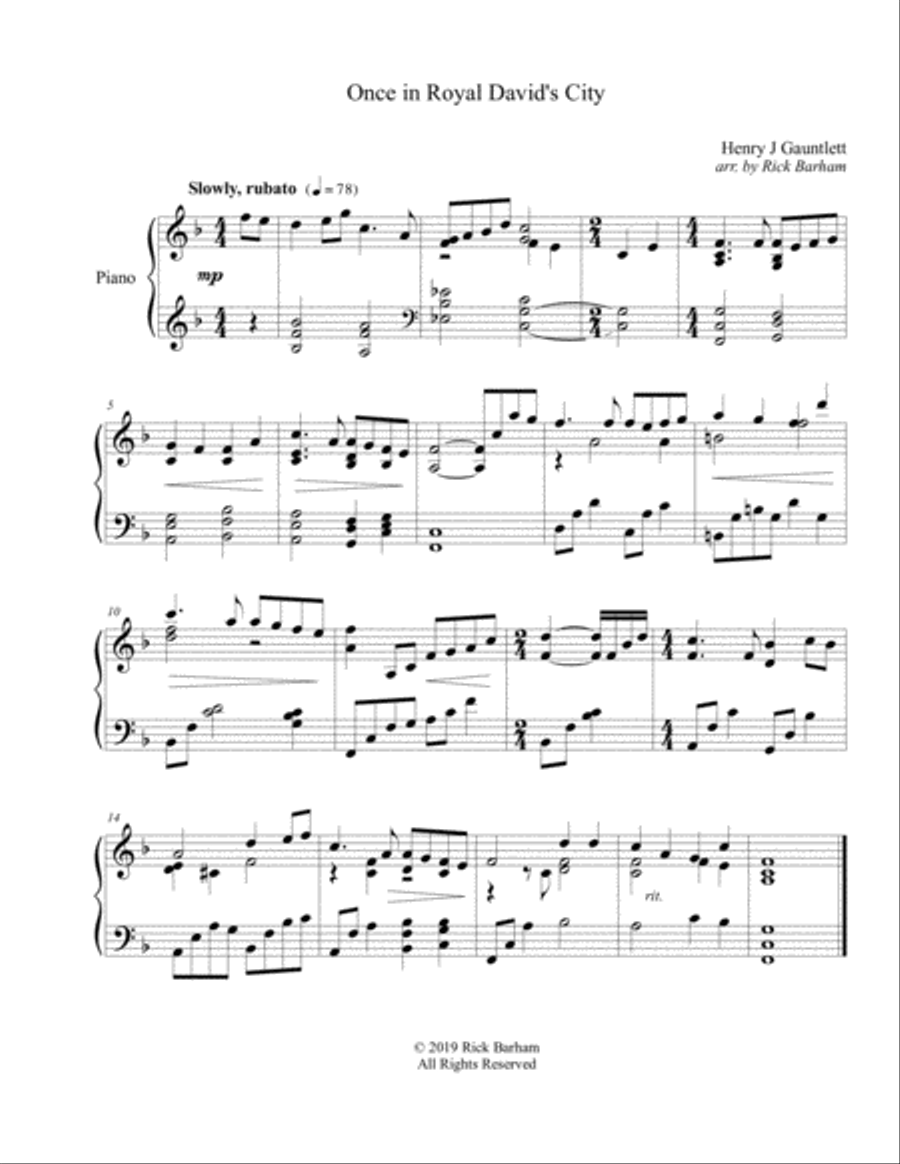 Once In Royal David's City Piano Solo scores gallery preview page 1