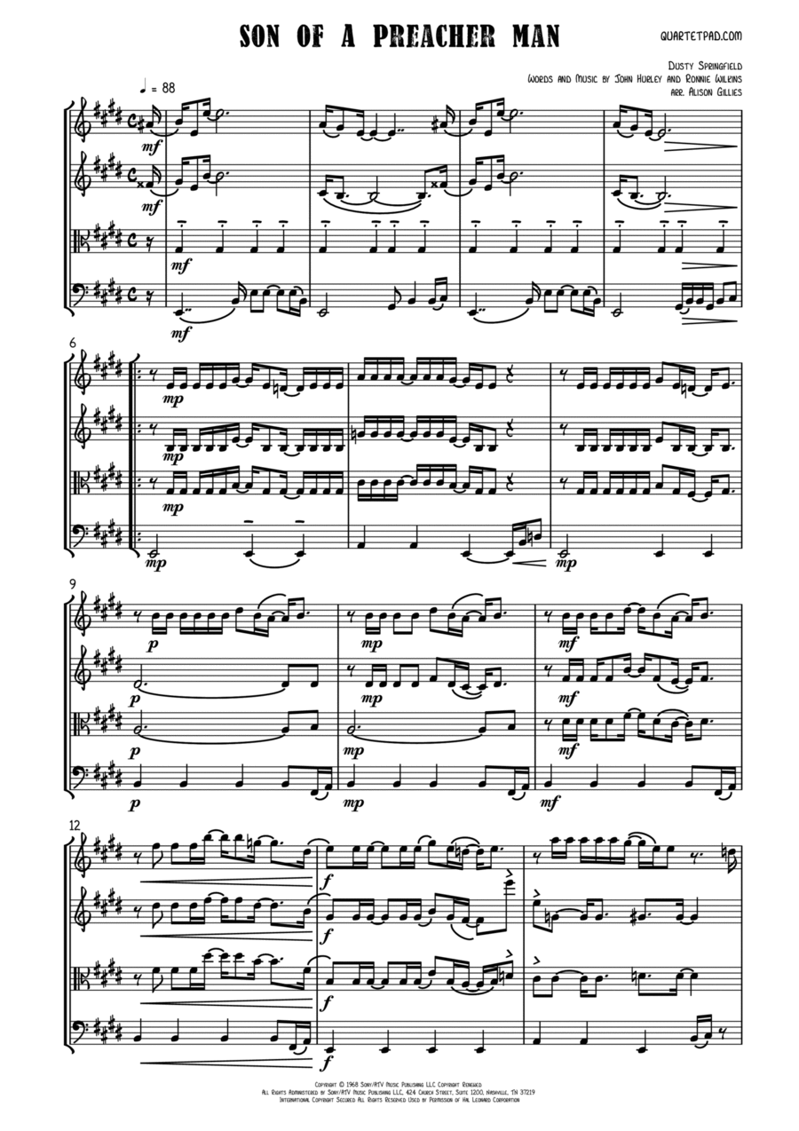 Son Of A Preacher Man String Quartet scores gallery preview page 1