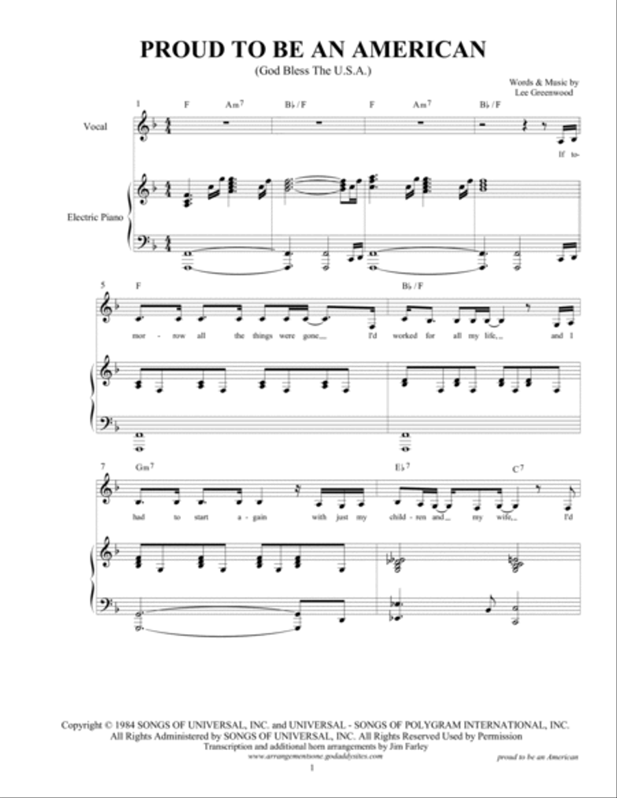 Proud To Be An American Piano, Vocal, Guitar scores gallery preview page 3