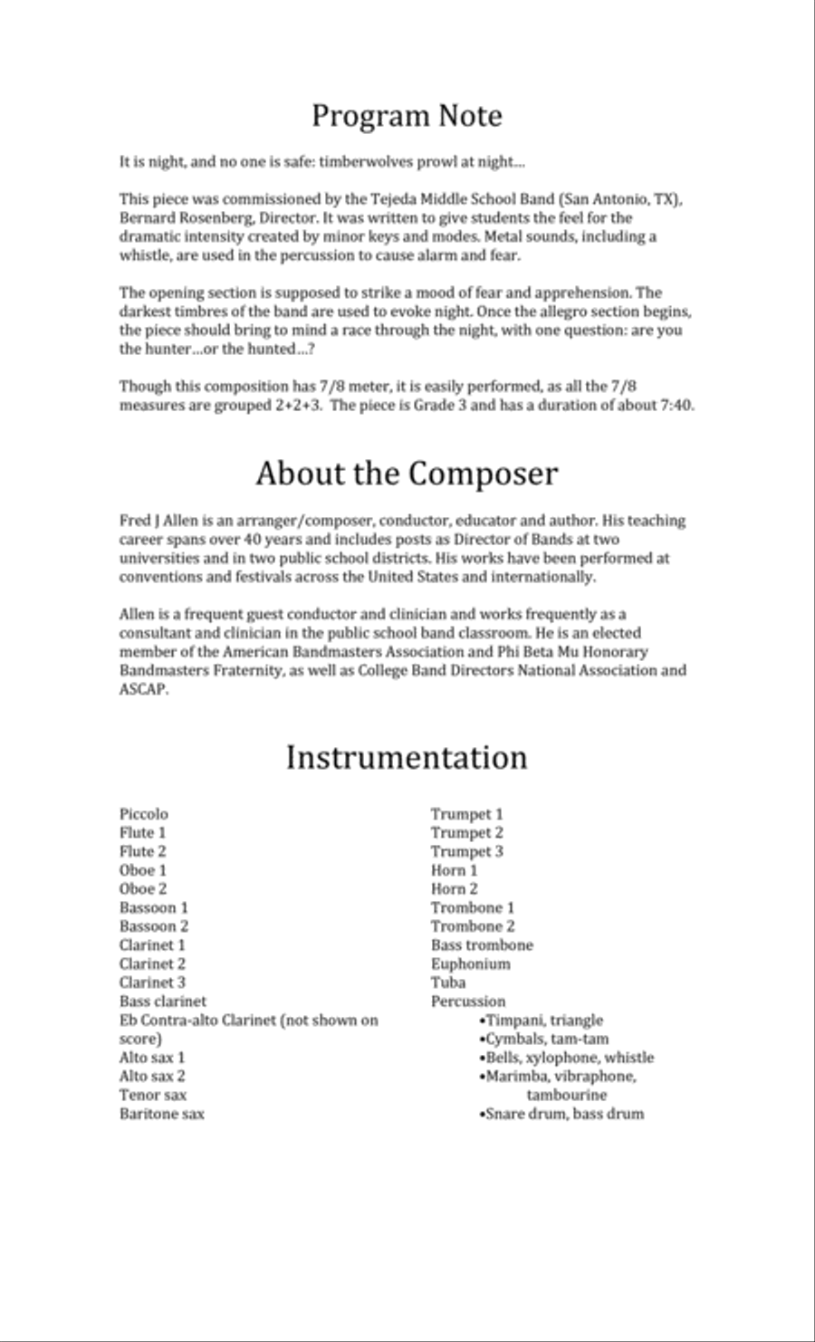 Night of the Timberwolf, for Concert Band. Score and Parts Concert Band scores gallery preview page 2