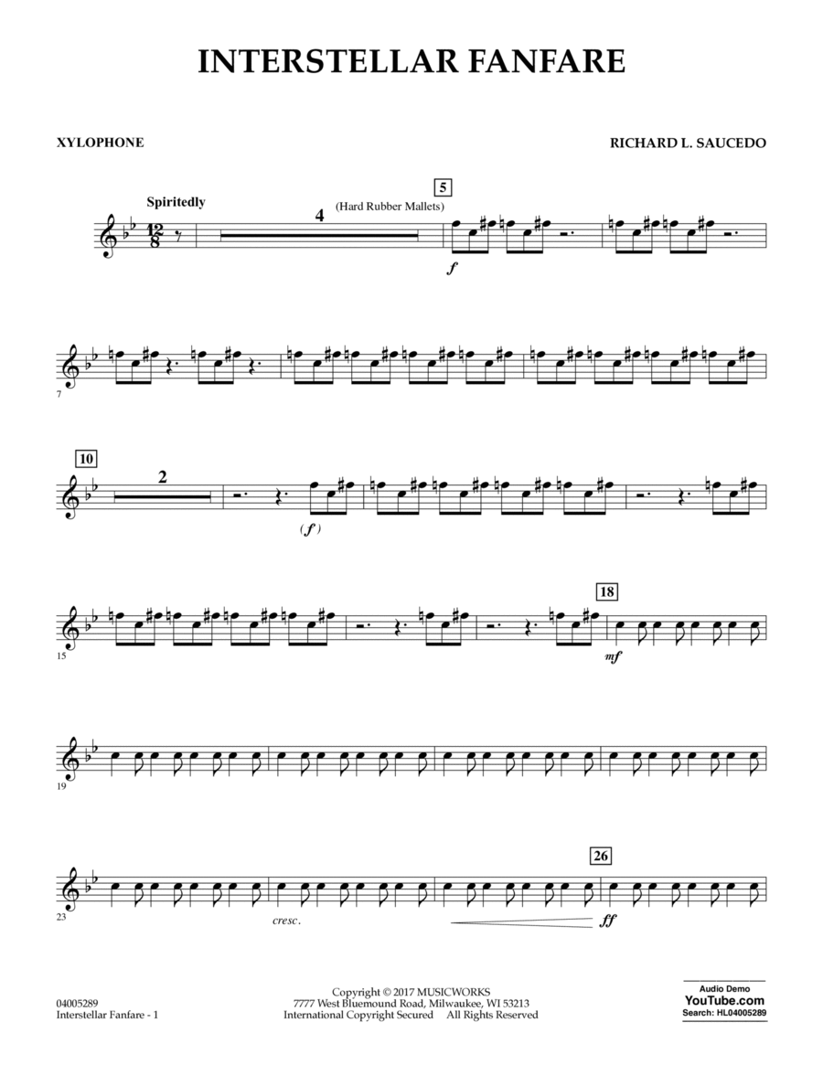 Interstellar Fanfare - Xylophone Concert Band scores gallery preview page 1