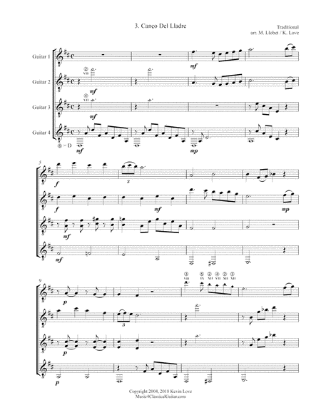 Three Catalan Folk Songs (Guitar Quartet) - Score and Parts image number null
