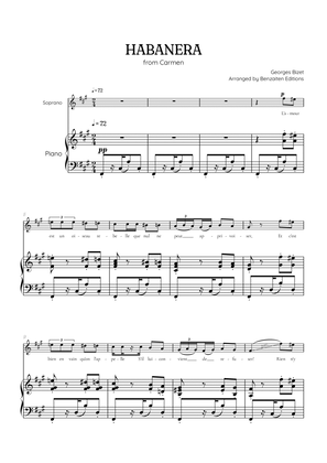 Bizet • Habanera from Carmen in F# sharp minor [F#m] | soprano sheet music with piano accompaniment