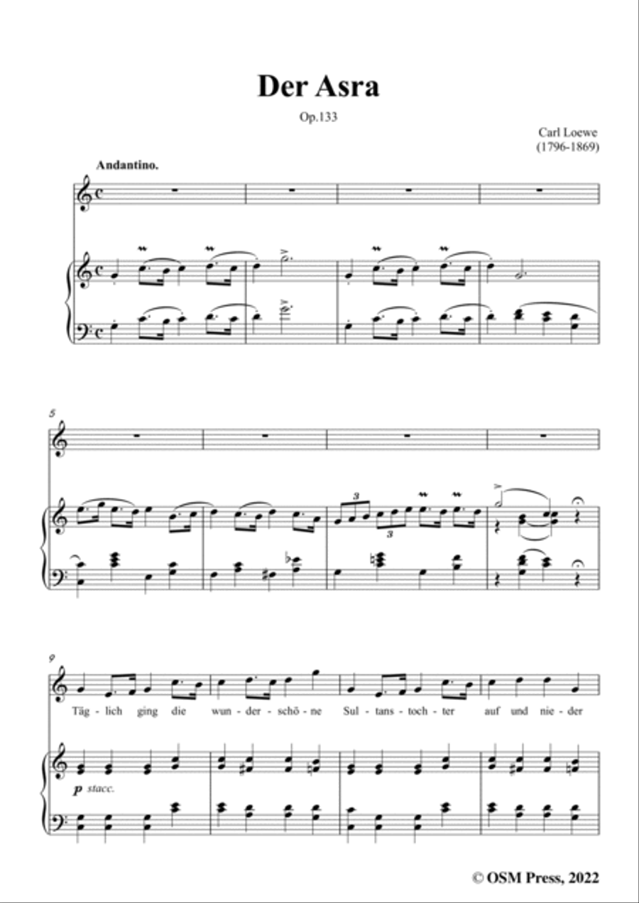 Loewe-Der Asra,in C Major,Op.133,for Voice and Piano Voice Solo scores gallery preview page 3