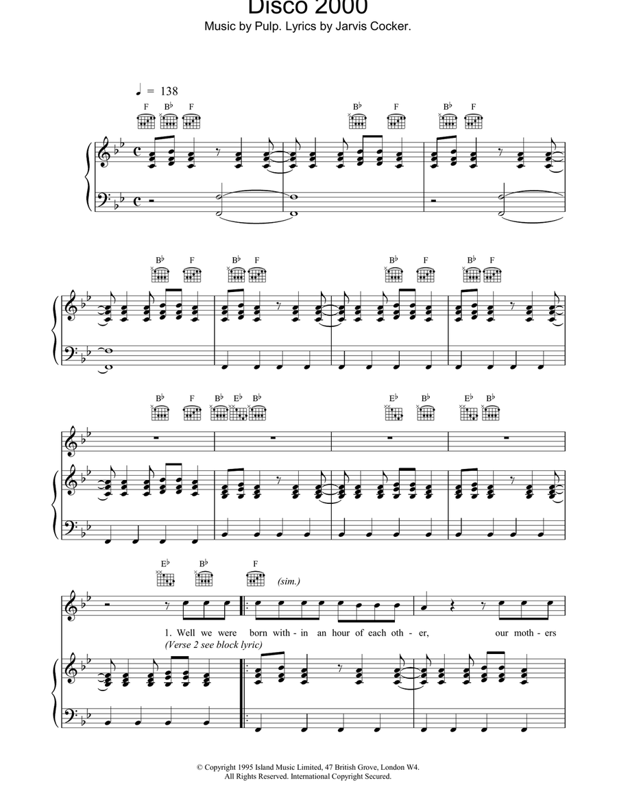 Disco 2000 Disco 2000 Piano, Vocal, Guitar scores gallery preview page 1